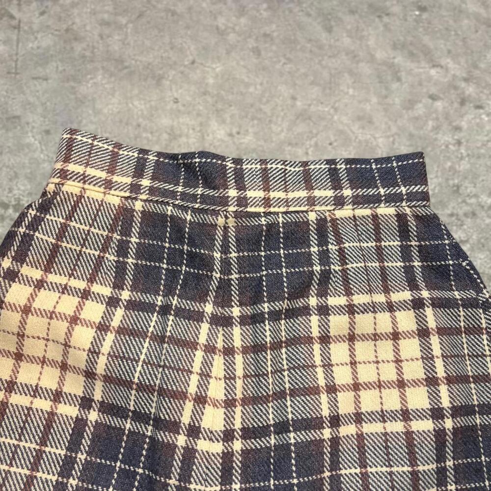 vtg 80s plaid cottage indie high waisted skirt small brown grey cream - Picture 8 of 11